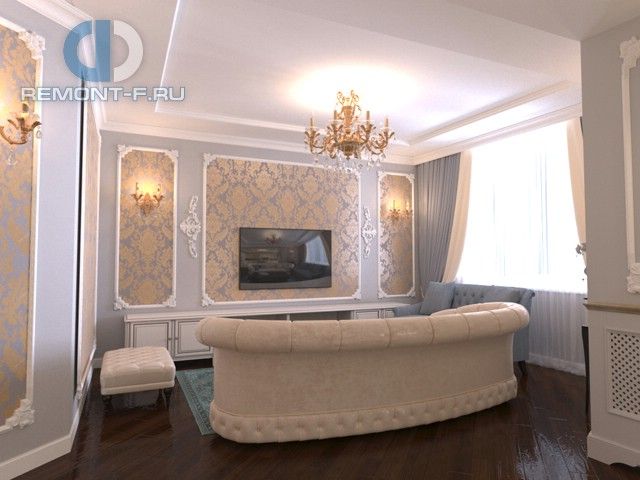 Дизайн-проект гостиной в трехкомнатной квартире 119 кв. м в Москве