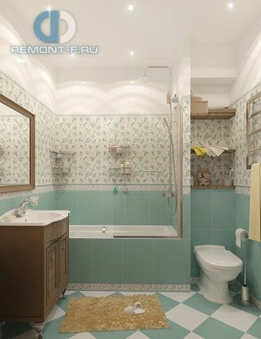 Интерьер ванной в двухкомнатной квартире 47 кв. м в стиле прованс в Одинцово