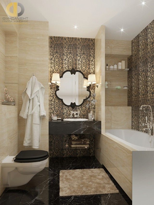 Интерьер трехкомнатной квартиры 107 кв. м в стиле арт-деко. Дизайн  ванной ванной