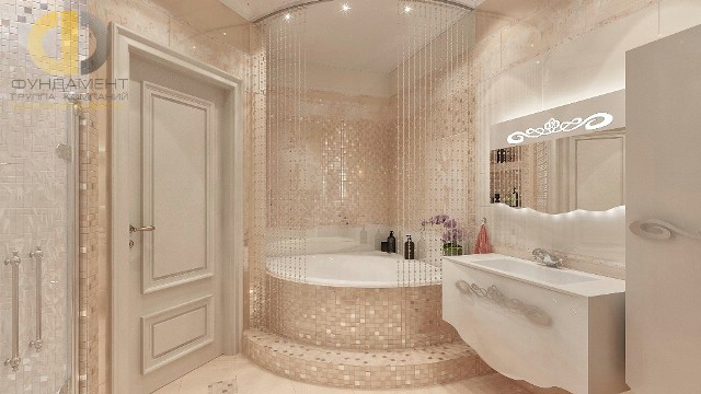 Современные идеи в дизайне изысканной ванной комнаты в кремовых тонах. Фото 2016