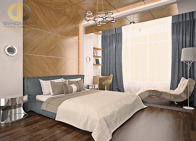 Дизайн спальни 15 кв. м в современном стиле. Фото интерьера с балконом