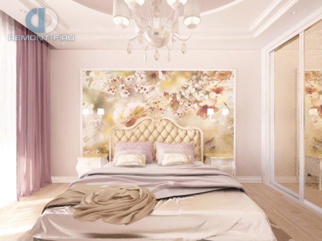 Дизайн спальни в классическом стиле в сиреневых тонах