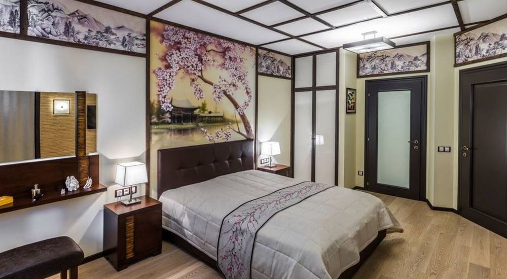 На фото:Ремонт спальни в японском стиле