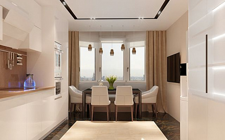 Дизайн-проект кухни в трехкомнатной квартире 130 кв.м в Москве с фото в стиле минимализм