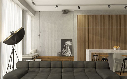 Дизайн гостиной в квартире-студии 101 кв. м в стиле минимализм