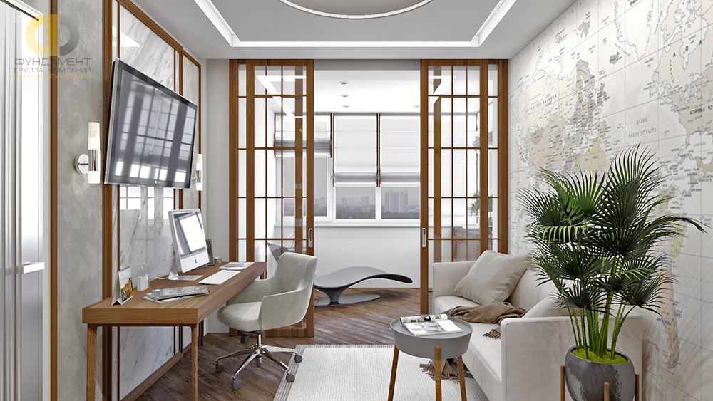 Дизайн интерьера кабинета в четырёхкомнатной квартире 122 кв.м в стиле ар-деко