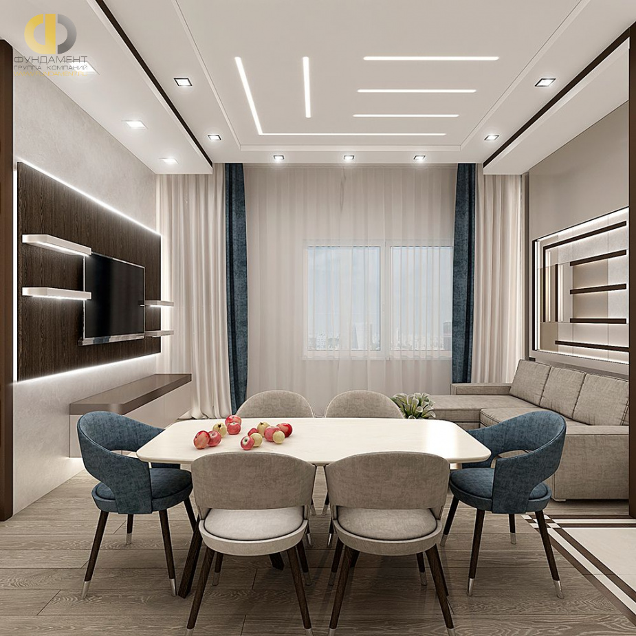 Дизайн интерьера столовой в 3-комнатной квартире 100 кв. м в современном стиле