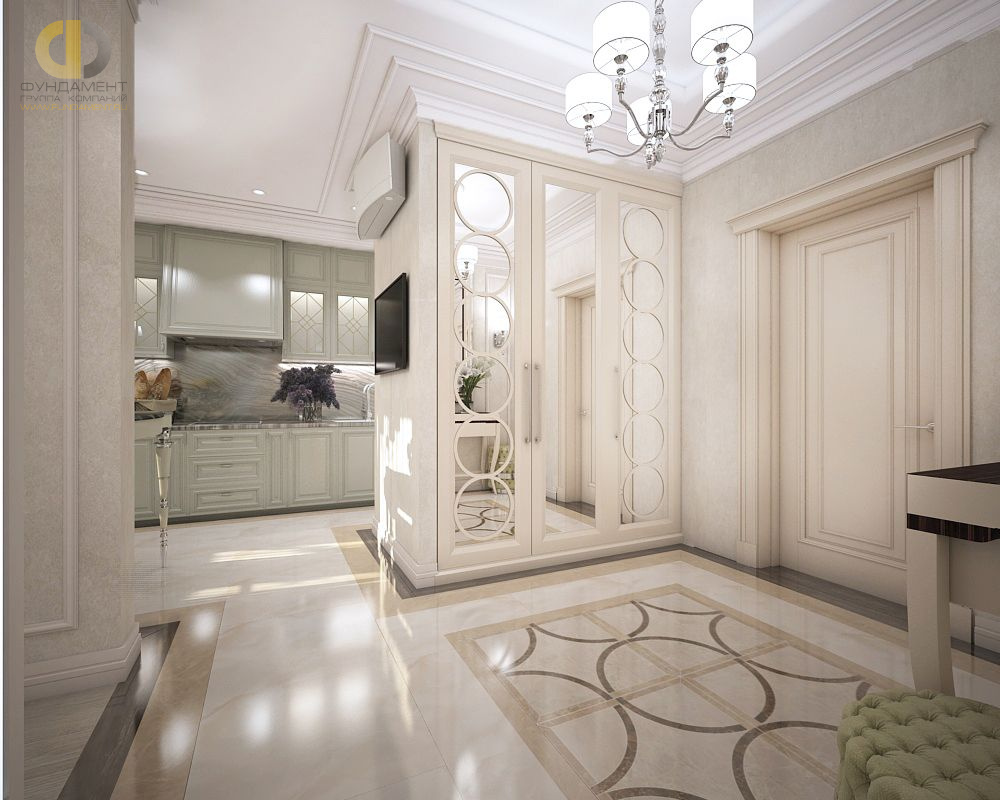 Дизайн интерьера коридора в четырёхкомнатной квартиры 103 кв.м в стиле современная классика2