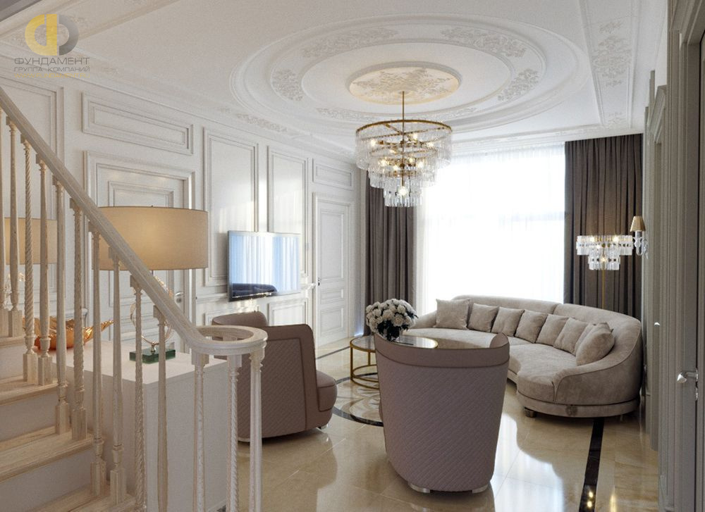 Дизайн интерьера гостиной в доме 386 кв.м в классическом стиле9