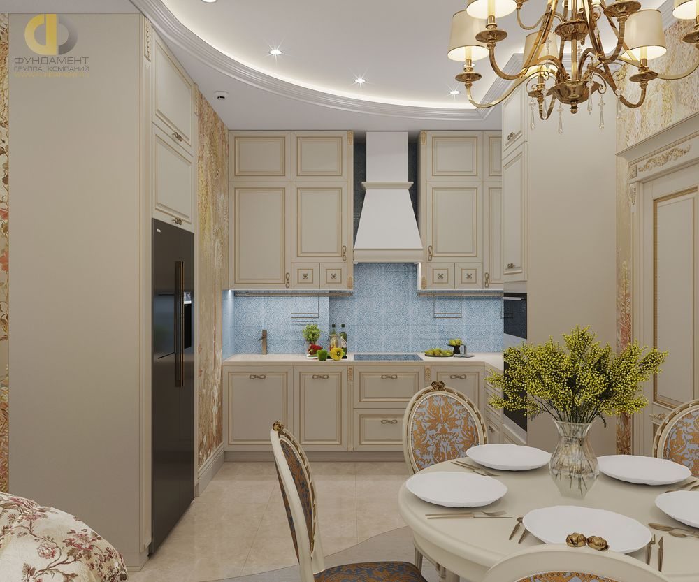 Дизайн интерьера кухни в трёхкомнатной квартире 66 кв.м в классическом стиле8