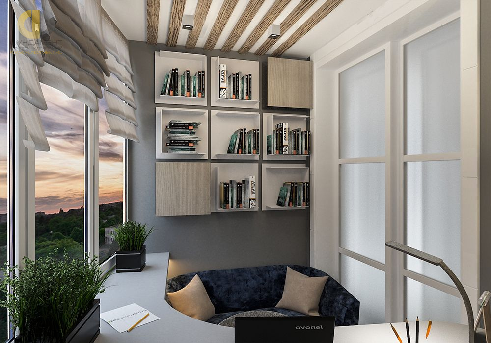 Дизайн интерьера балкона в пятикомнатной квартире 108 кв. м в современном стиле  – фото 113