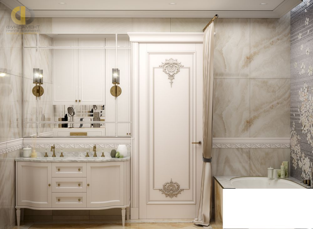 Дизайн интерьера ванной в трёхкомнатной квартире 127 кв. м в стиле неоклассика 22
