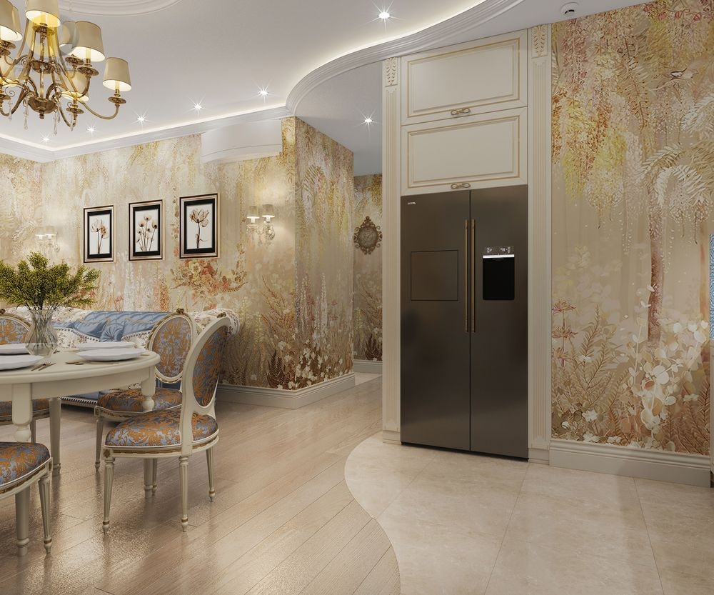 Дизайн интерьера кухни в трёхкомнатной квартире 66 кв.м в классическом стиле6