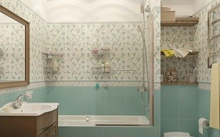 Интерьер ванной в двухкомнатной квартире 47 кв. м в стиле прованс в Одинцово