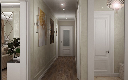 Дизайн интерьера коридора в трёхкомнатной квартире 90 кв.м в стиле современная классика