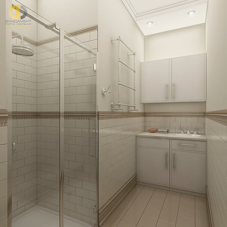 Дизайн интерьера ванной в трехкомнатной квартире 87 кв.м в классическом стиле