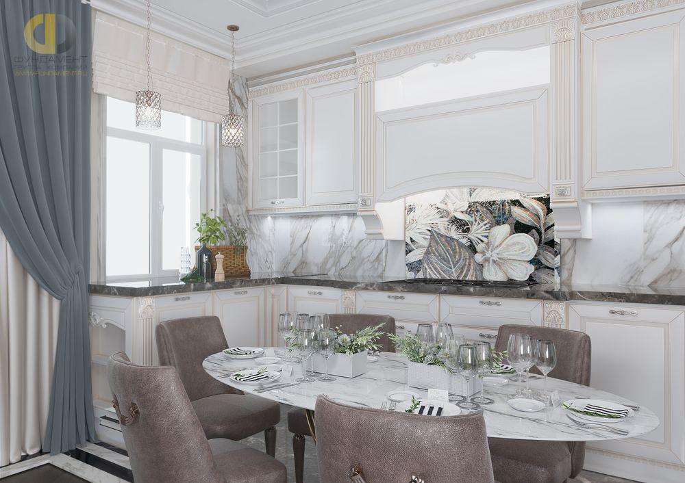 Дизайн интерьера кухни в трёхкомнатной квартире 127 кв. м в стиле неоклассика 3