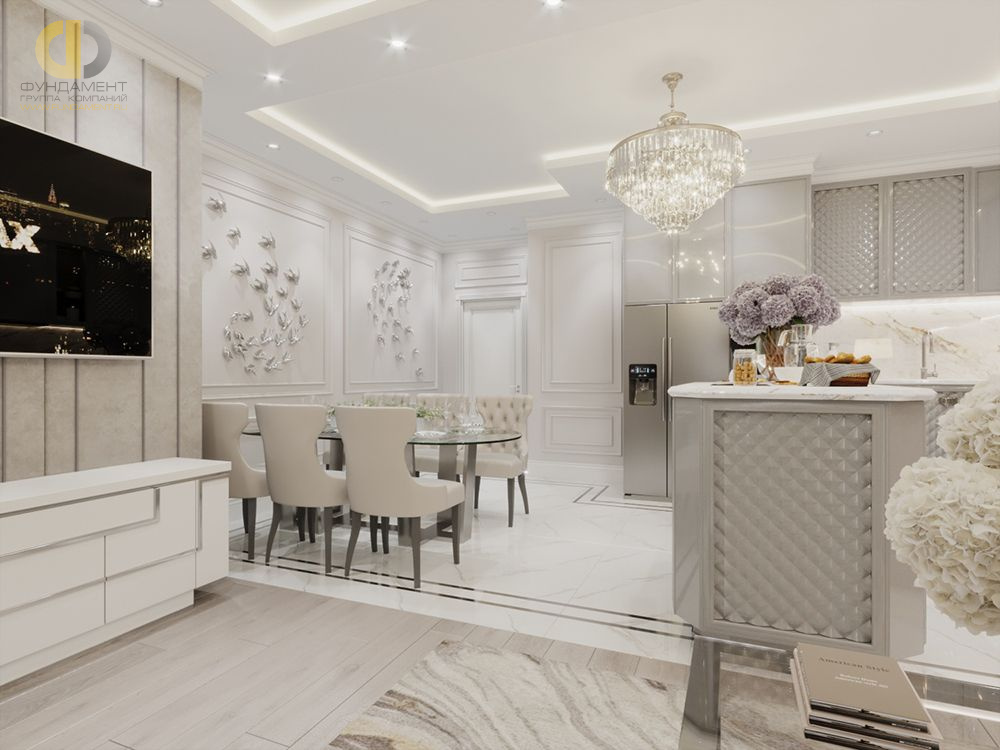 Дизайн интерьера кухни в четырёхкомнатной квартире 134 кв.м в стиле современная классика1