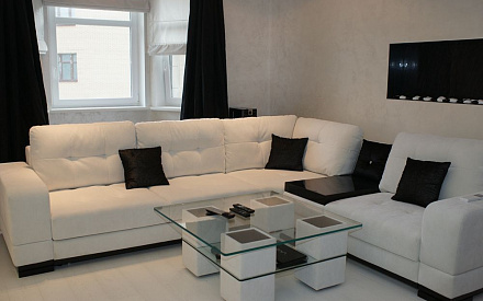 Современный ремонт гостиной в двухкомнатной квартире в стиле минимализм