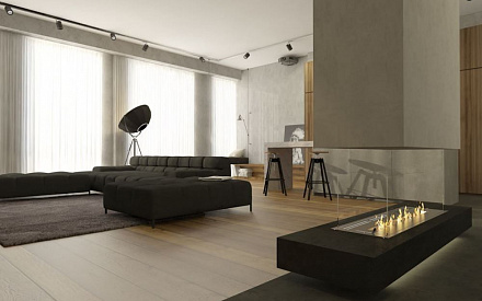 Дизайн гостиной в квартире-студии 101 кв. м в стиле минимализм