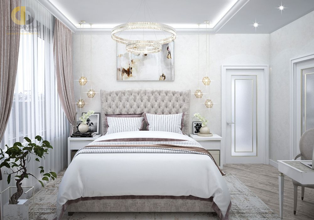 Дизайн интерьера спальни в трёхкомнатной квартире 74 кв.м в современном стиле с элементами ар-деко7