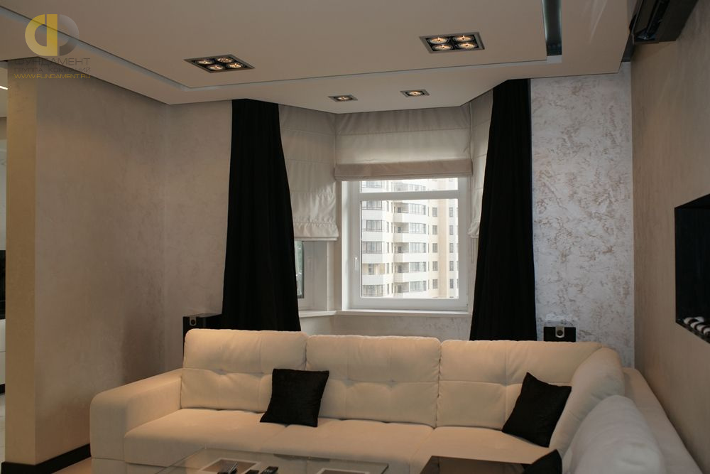 Современный ремонт гостиной в двухкомнатной квартире в стиле минимализм