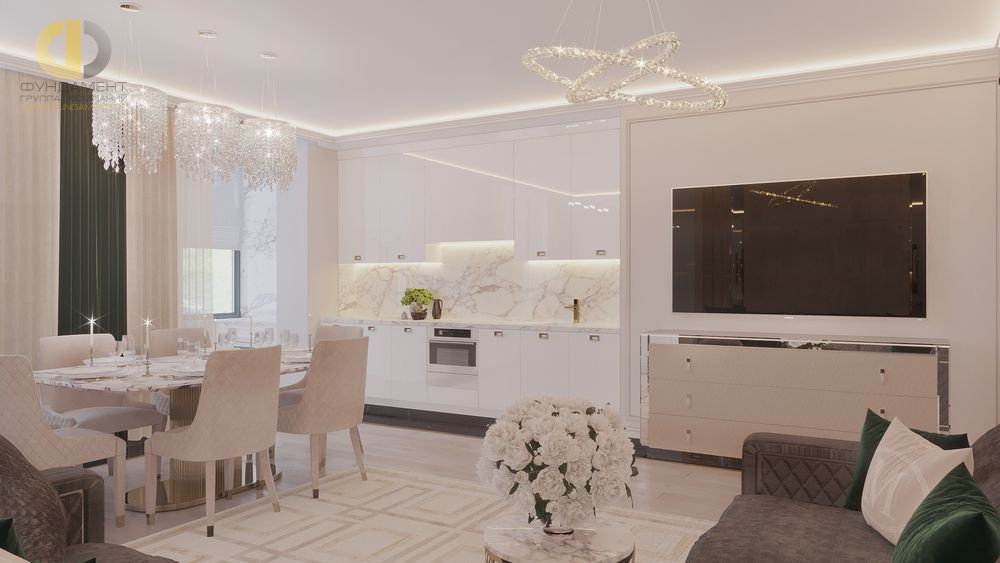 Дизайн интерьера кухни в трёхкомнатной квартире 126 кв.м в стиле неоклассика5