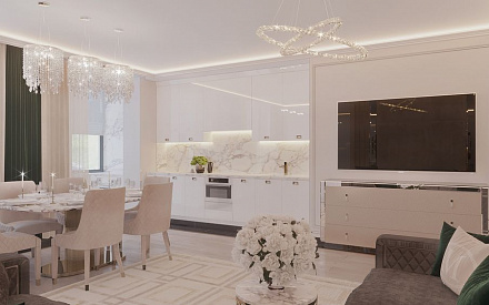 Дизайн интерьера кухни в трёхкомнатной квартире 126 кв.м в стиле неоклассика5
