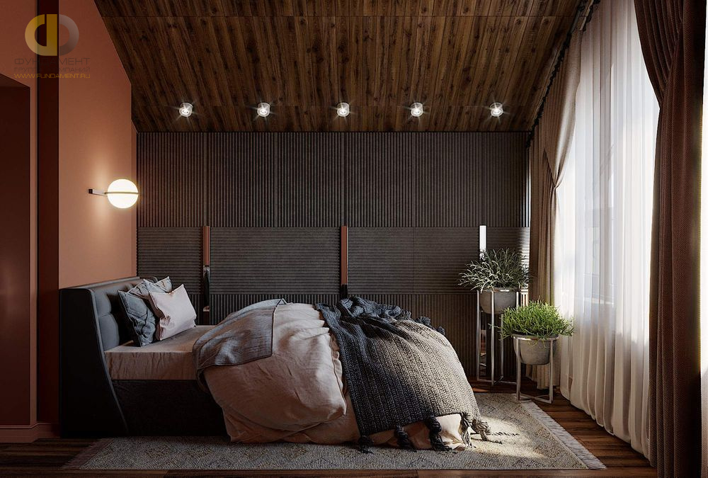 Дизайн интерьера спальни в доме 182 кв. м в современном стиле лофт и пэчворк 21