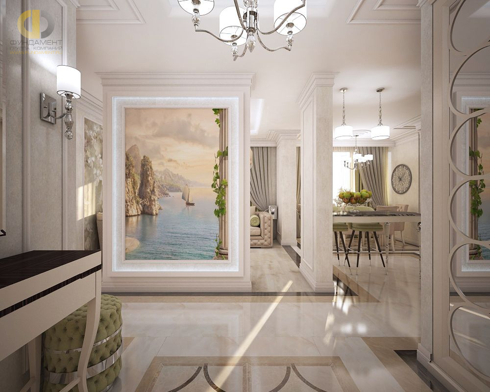 Дизайн интерьера коридора в четырёхкомнатной квартиры 103 кв.м в стиле современная классика3