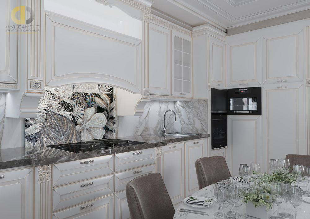 Дизайн интерьера кухни в трёхкомнатной квартире 127 кв. м в стиле неоклассика 2