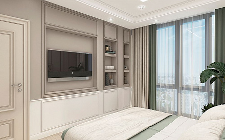 Дизайн интерьера спальни в трёхкомнатной квартире 107 кв.м в стиле неоклассика4