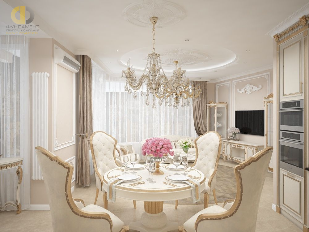 Дизайн интерьера столовой в трёхкомнатной квартире 101 кв. м в стиле классицизм  – фото 78