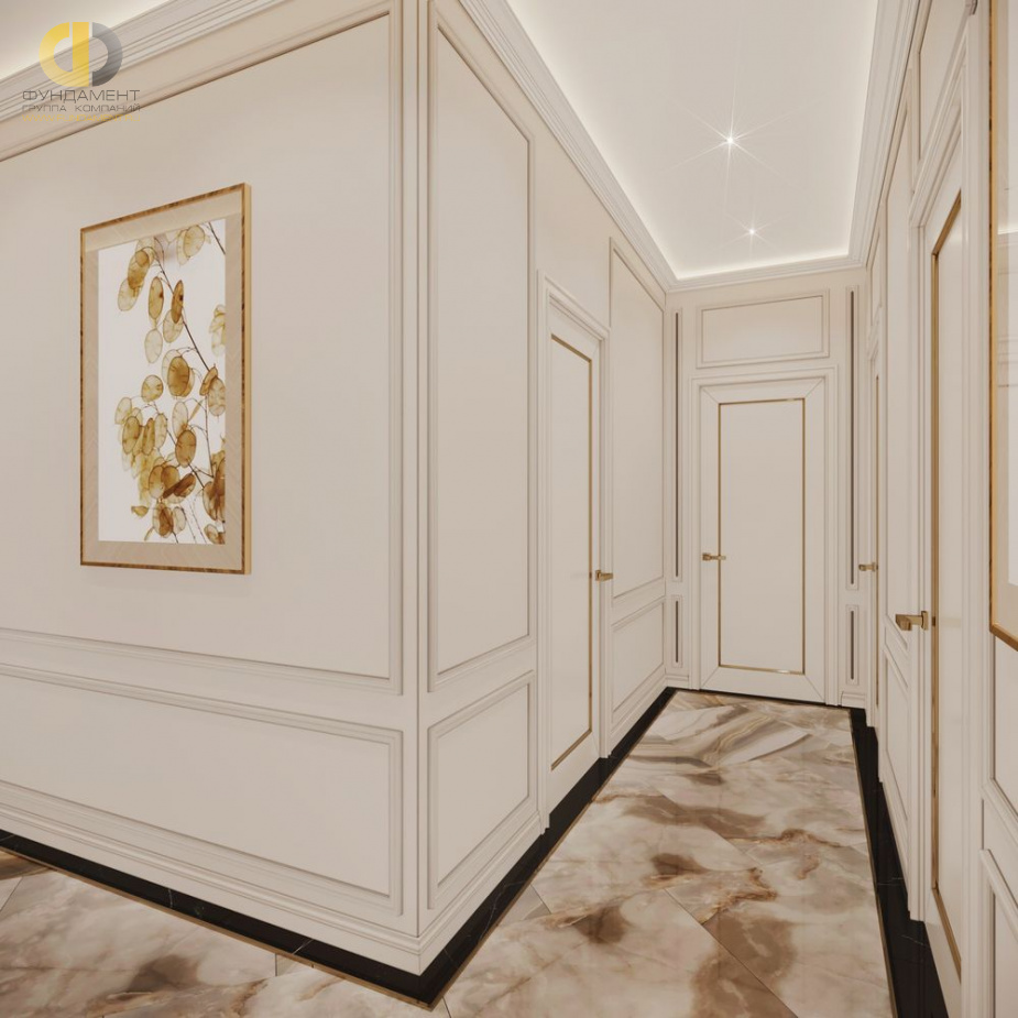 Дизайн интерьера коридора в трёхкомнатной квартире 126 кв.м в стиле неоклассика3