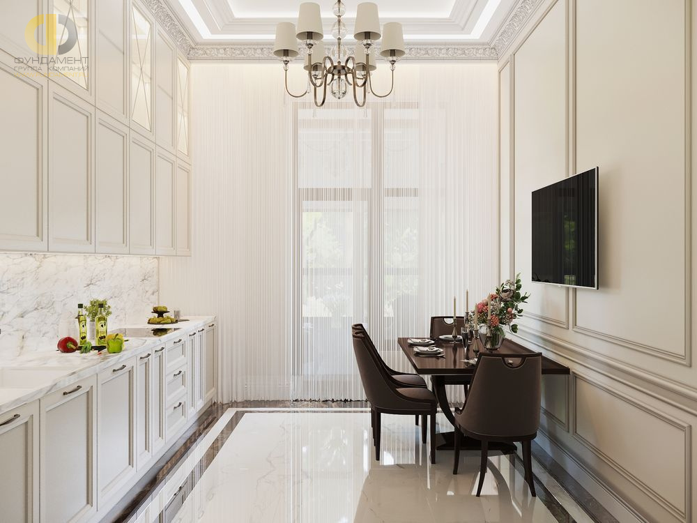 Дизайн интерьера кухни в двухкомнатной квартире 82 кв.м в классическом стиле5