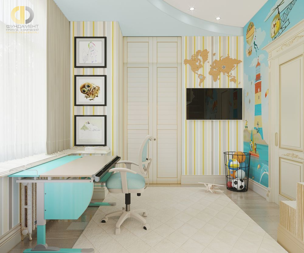 Дизайн интерьера детской в трёхкомнатной квартире 66 кв.м в классическом стиле16