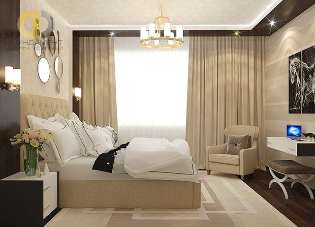 Дизайн спальни в четырехкомнатной квартире 124 кв.м в современном стиле