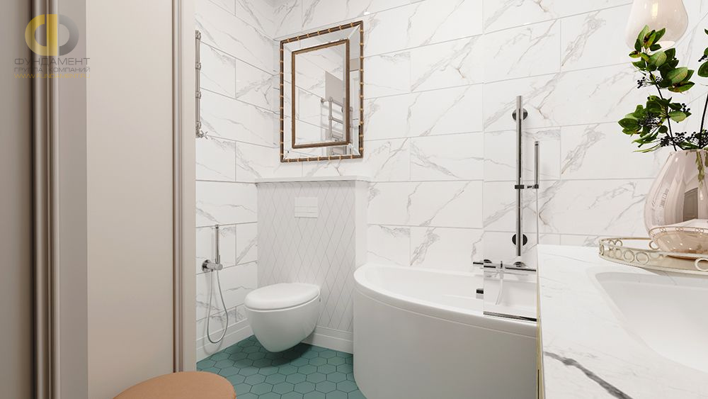 Дизайн интерьера ванной в двухкомнатной квартире 66 кв.м в стиле современная классика2