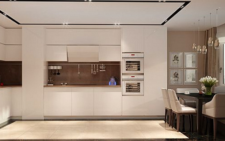 Дизайн-проект кухни в трехкомнатной квартире 130 кв.м в Москве с фото в стиле минимализм