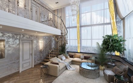 Дизайн двухуровневой пятикомнатной квартиры в Москве