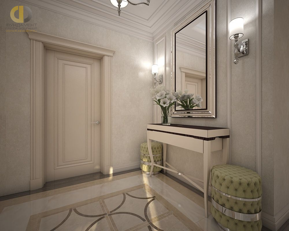 Дизайн интерьера коридора в четырёхкомнатной квартиры 103 кв.м в стиле современная классика1