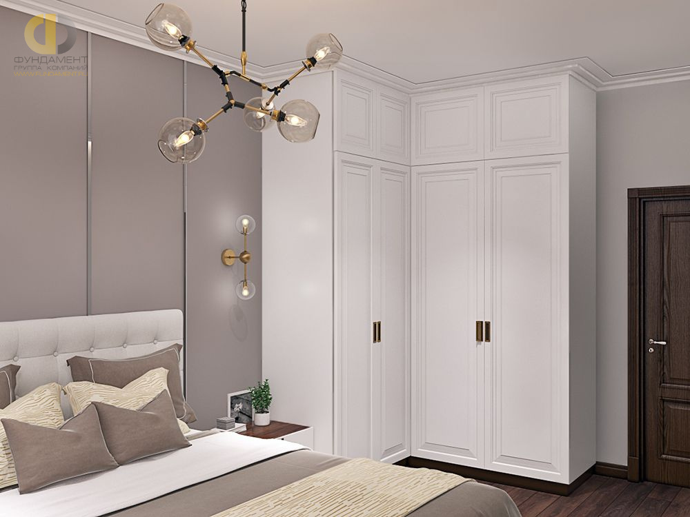 Дизайн интерьера спальни в трёхкомнатной квартире 99 кв.м в стиле современная классика
