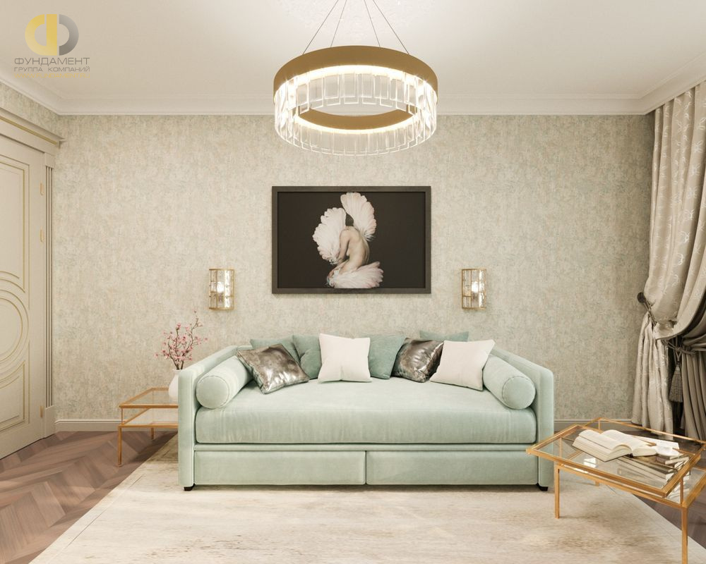 Дизайн интерьера спальни в четырёхкомнатной квартире 89 кв.м в стиле современная классика7