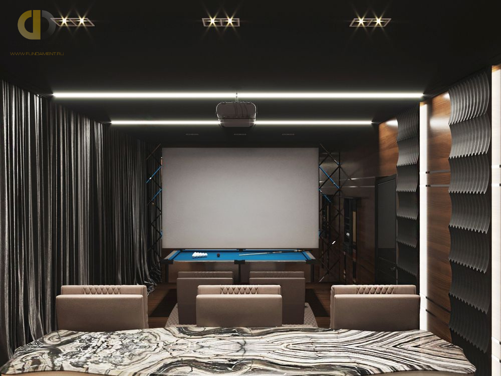 Дизайн интерьера кинотеатра в доме 278 кв.м в стиле ар-деко – фото 7