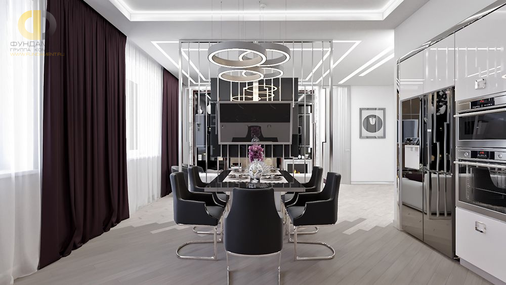 Дизайн интерьера столовой в четырёхкомнатной квартире 122 кв.м в стиле ар-деко