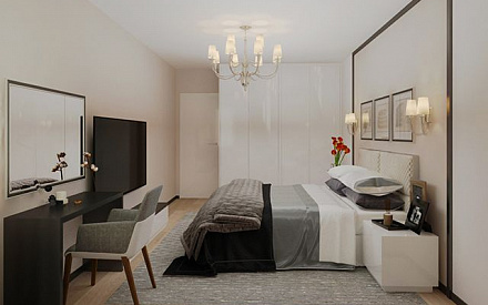 Дизайн-проект спальни в трехкомнатной квартире 130 кв.м в Москве с фото в стиле минимализм