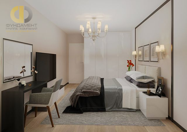 Дизайн-проект спальни в трехкомнатной квартире 130 кв.м в Москве с фото в стиле минимализм