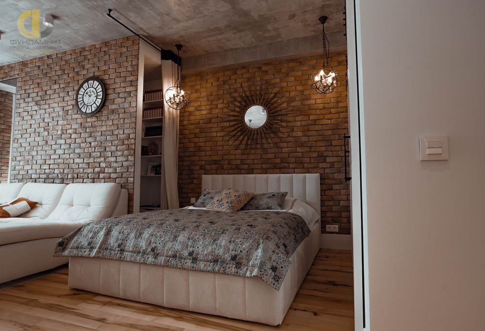 Дизайн интерьера спальни в однокомнатной квартире 55 кв.м в стиле лофт5