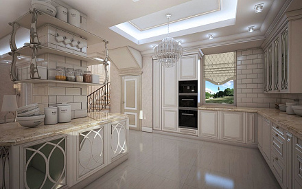 Дизайн интерьера кухни в доме 323 кв.м в классическом стиле7