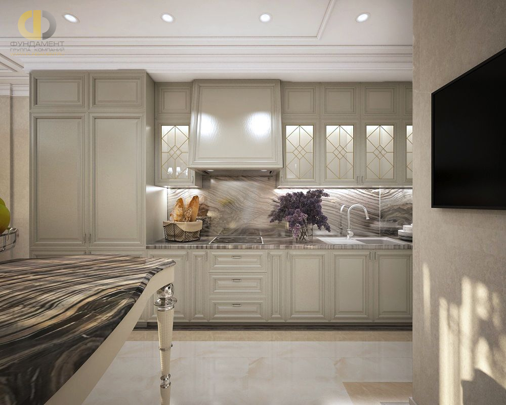 Дизайн интерьера кухни в четырёхкомнатной квартиры 103 кв.м в стиле современная классика11